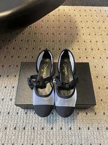 Colestore Chanel Mary Janes Mesh & Grosgrain Grey & Black