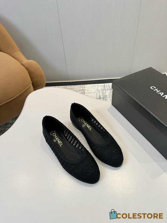 Colestore Chanel Spring-Summer 25P Raphia Ballet Flats in Noir - 1