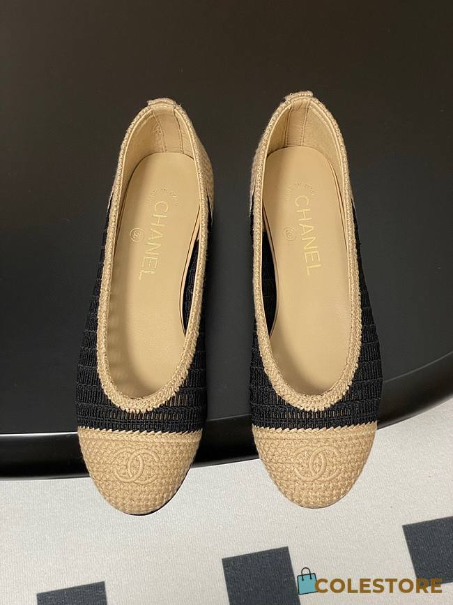 Colestore Chanel Spring-Summer 25P Raphia Ballet Flats in Noir/Beige - 1