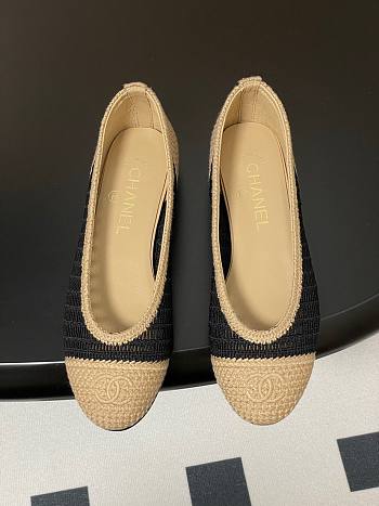 Colestore Chanel Spring-Summer 25P Raphia Ballet Flats in Noir/Beige