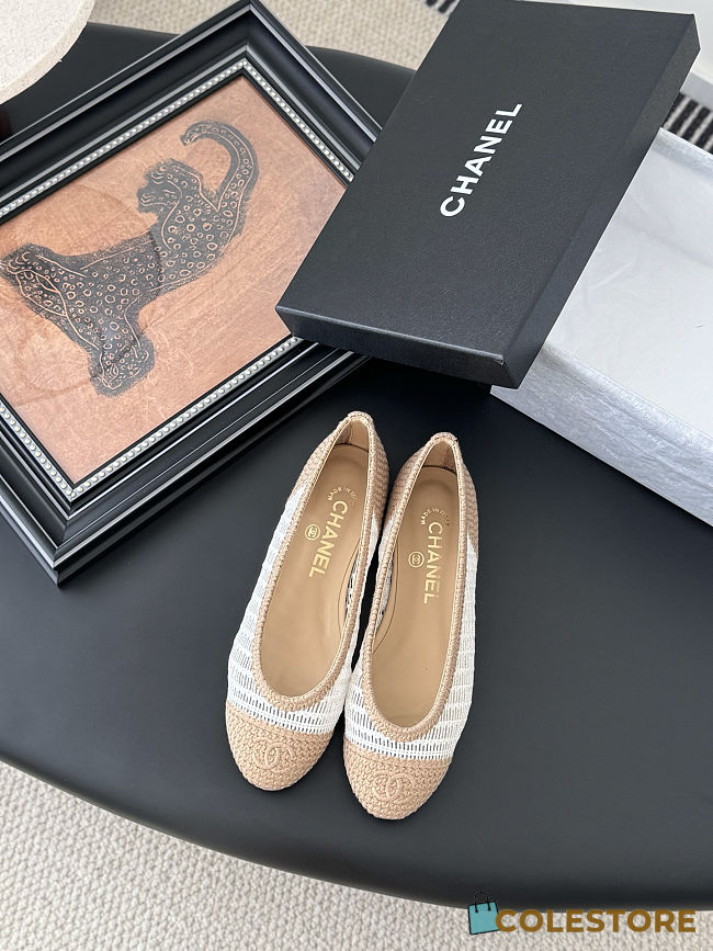 Colestore Chanel Spring-Summer 25P Raphia Ballet Flats in White/Beige - 1