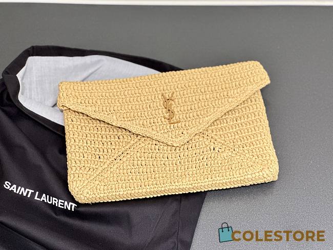 Colestore YSL Saint Laurent Cassandre Large Envelope Pouch in Raffia 29.5×18×4.5cm - 1