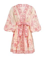 Colestore Zimmermann Lucky Plunge Mini Dress in Cream Pink Floral - 1