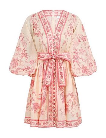 Colestore Zimmermann Lucky Plunge Mini Dress in Cream Pink Floral