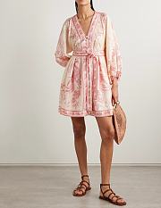 Colestore Zimmermann Lucky Plunge Mini Dress in Cream Pink Floral - 3