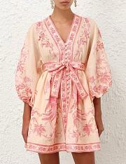 Colestore Zimmermann Lucky Plunge Mini Dress in Cream Pink Floral - 4