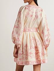 Colestore Zimmermann Lucky Plunge Mini Dress in Cream Pink Floral - 2
