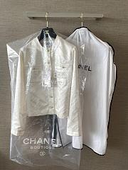 Colestore Chanel Satin Jacquard Logo Button-up Jacket White - 4