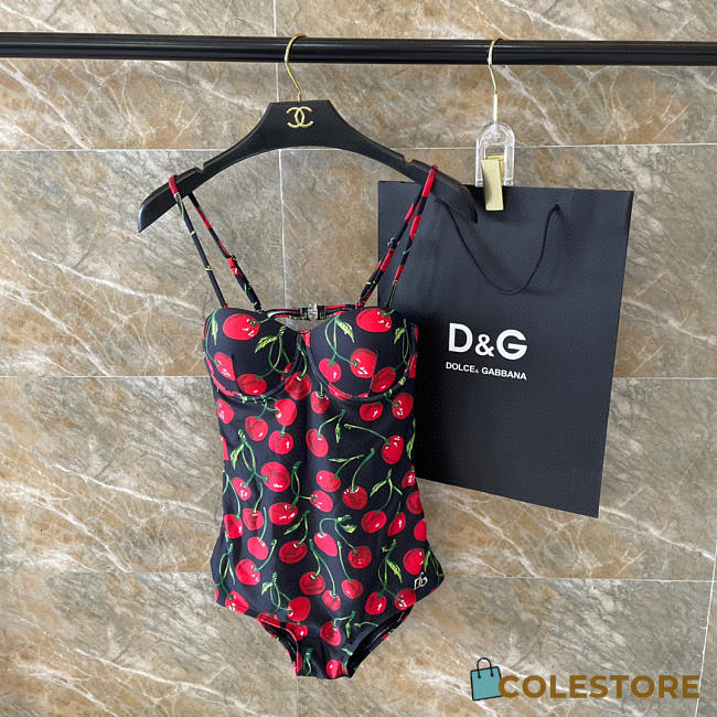 Colestore Dolce & Gabbana Cherry-Print Swimsuit in Black - 1