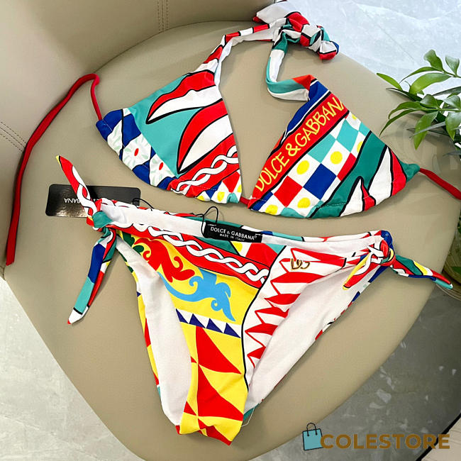 Colestore Dolce & Gabbana Carretto-Print Triangle Bikini in Multicolor - 1
