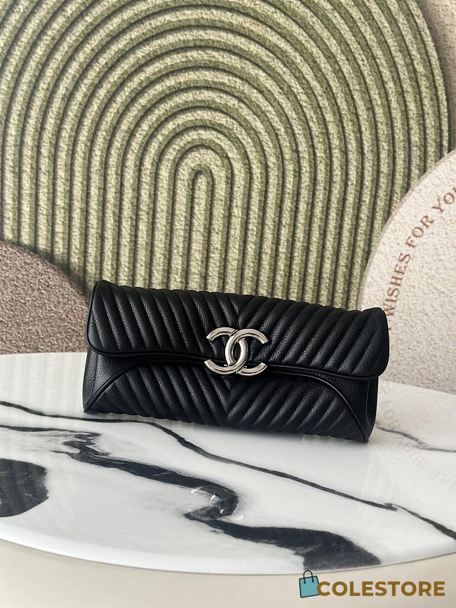 Colestore Chanel Black Leather Chevron Clutch 30x12x6cm - 1