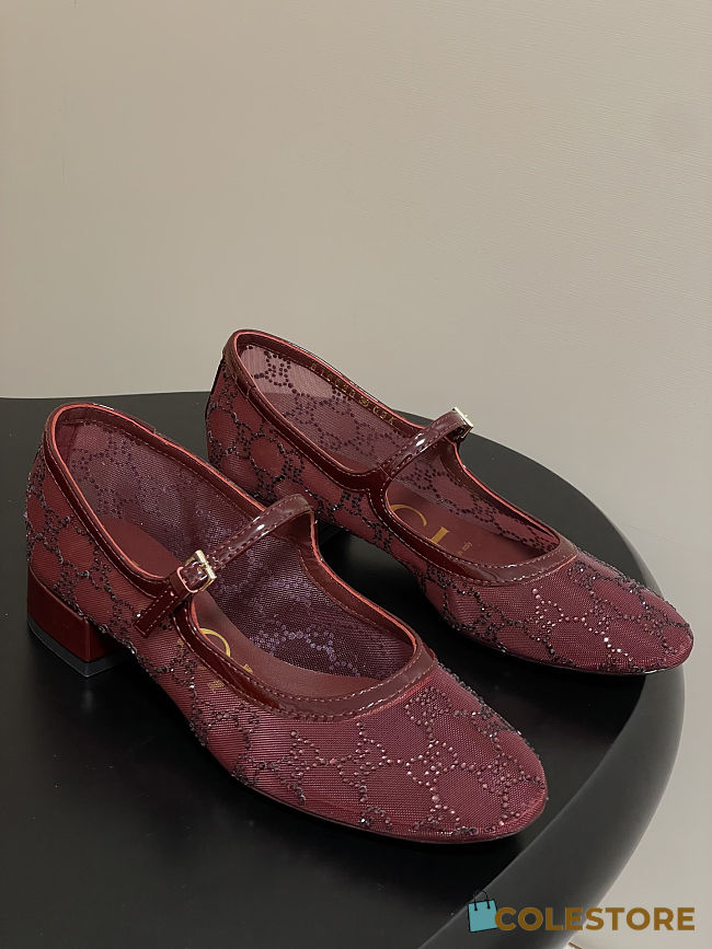 Colestore Gucci Women's GG Crystal Ballet Flat Burgundy - 1