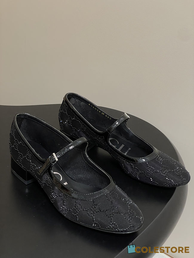 Colestore Gucci Women's GG Crystal Ballet Flat Black - 1