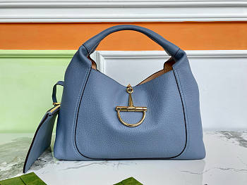 Colestore Gucci Softbit Top Handle Bag in Dusty Blue Leather 46×26×16cm