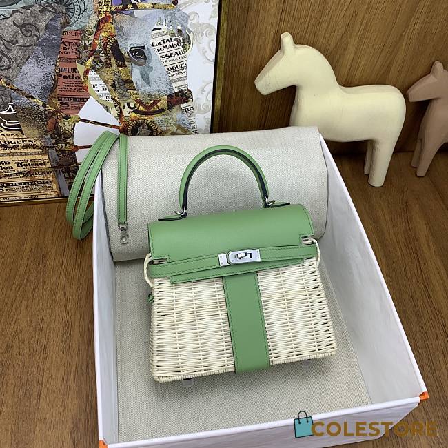 Colestore Hermes Wicker Swift Picnic Mini Kelly 20 Naturel Vert Criquet 20cm - 1