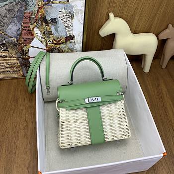 Colestore Hermes Wicker Swift Picnic Mini Kelly 20 Naturel Vert Criquet 20cm