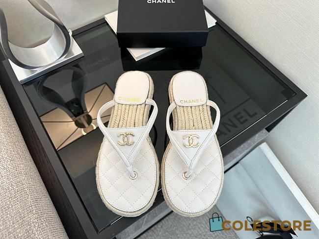 Colestore Chanel Coco Beach Flip flops Suede White - 1