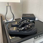 Colestore Chanel Coco Beach Quilted Leather Thong Sandals Black - 6