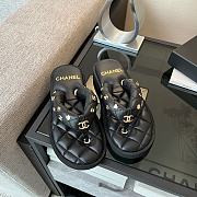 Colestore Chanel Coco Beach Quilted Leather Thong Sandals Black - 3