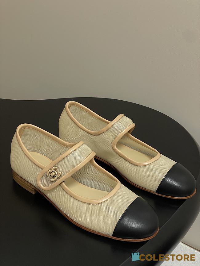 Colestore Chanel Mary Janes Fabric & Grosgrain Ivory & Black  - 1