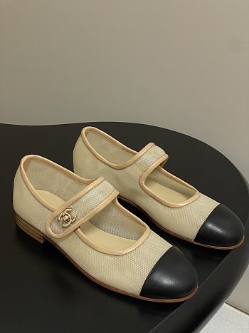 Colestore Chanel Mary Janes Fabric & Grosgrain Ivory & Black 