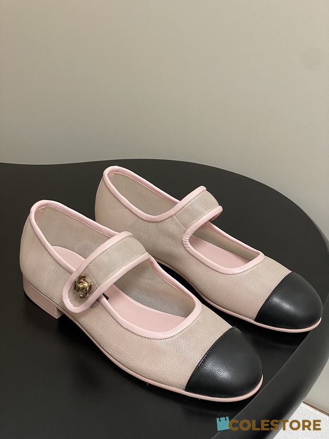 Colestore Chanel Mary Janes Fabric & Grosgrain Pink & Black  - 1