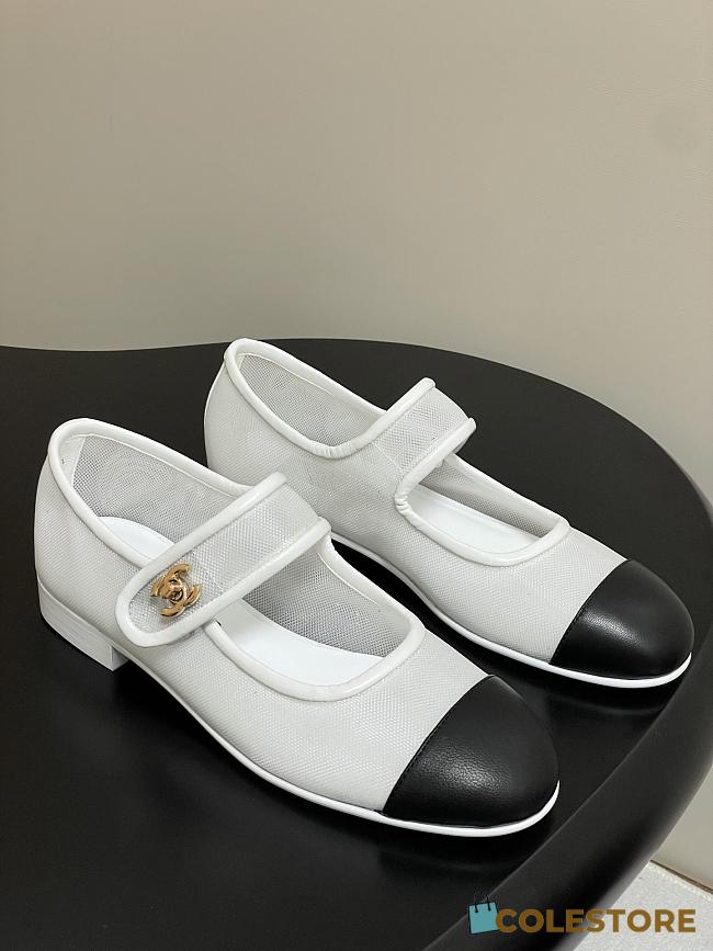 Colestore Chanel Mary Janes Fabric & Grosgrain White & Black  - 1