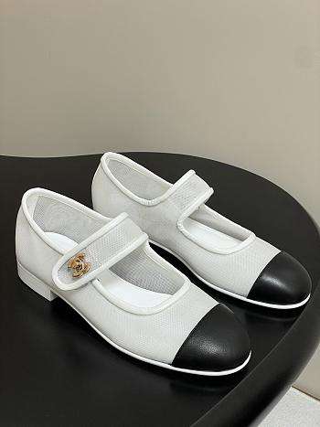 Colestore Chanel Mary Janes Fabric & Grosgrain White & Black 
