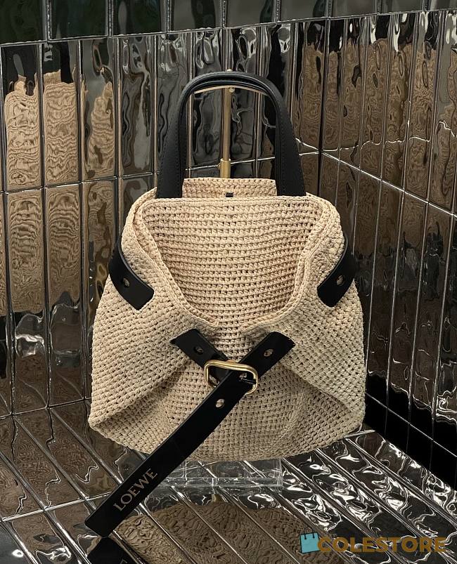 Colestore Loewe Mini Punch Hole shopper in raffia Beige 43x31x13cm - 1