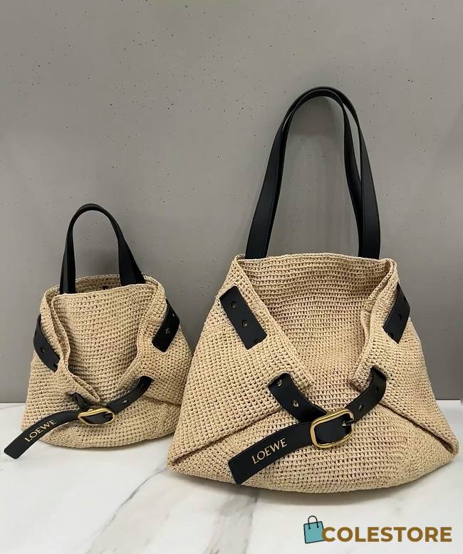 Colestore Loewe Medium Punch Hole shopper in raffia Beige 44x66x17cm - 1