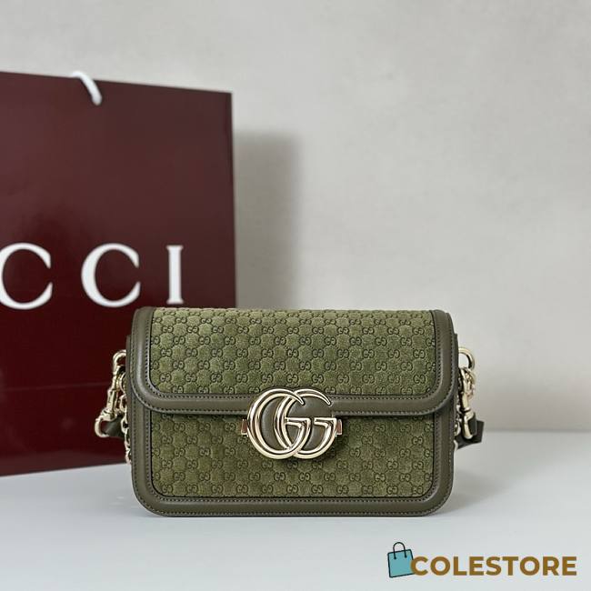 Colestore Gucci Go Small Shoulder Bag Forest Green GG Suede 21.5x14x9cm - 1