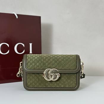 Colestore Gucci Go Small Shoulder Bag Forest Green GG Suede 21.5x14x9cm