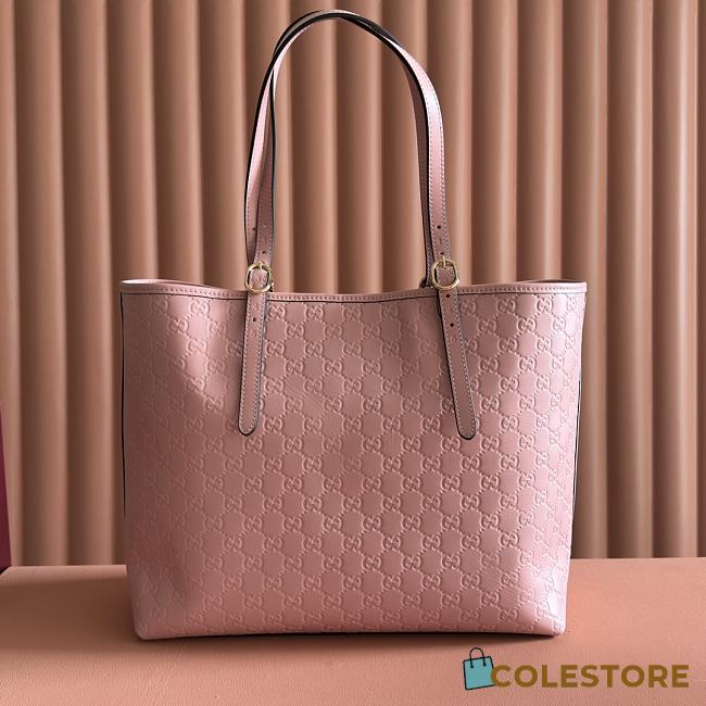 Colestore Gucci GG Emblem Large Tote Bag Leather in Pink 37x31x16cm - 1