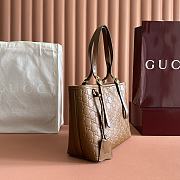 Colestore Gucci GG Emblem Medium Tote Bag Leather in Caramel 25x20x10cm - 3