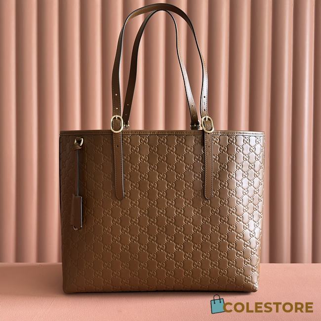 Colestore Gucci GG Emblem Large Tote Bag Leather in Caramel 25x20x10cm - 1