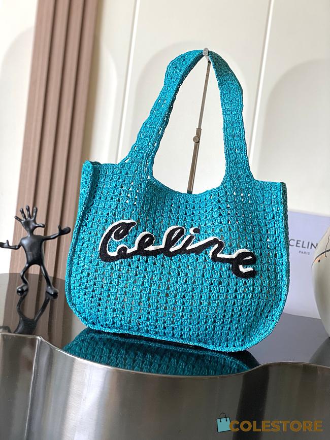 Colestore Celine Large Hobo Panier In Raffia Cobalt 53x34x11cm - 1