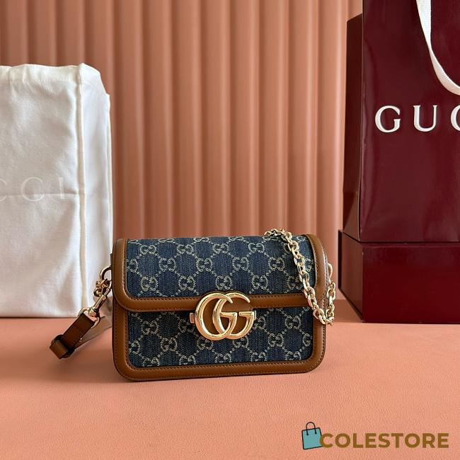 Colestore Gucci Go Small Shoulder Bag Blue Denim GG 21.5x14x9cm - 1