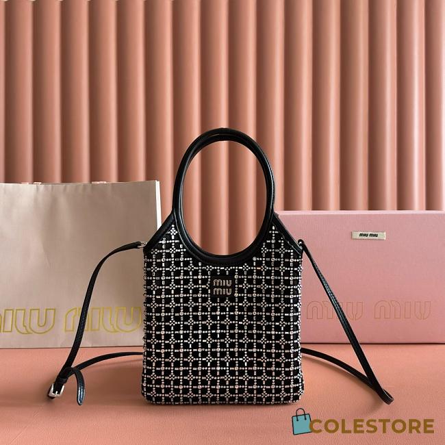 Colestore Miu Miu Small Satin Crystal Embellished Top Handle Black 20x24cm - 1