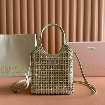Colestore Miu Miu Small Satin Crystal Embellished Top Handle Beige 20x24cm