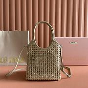 Colestore Miu Miu Small Satin Crystal Embellished Top Handle Beige 20x24cm - 4