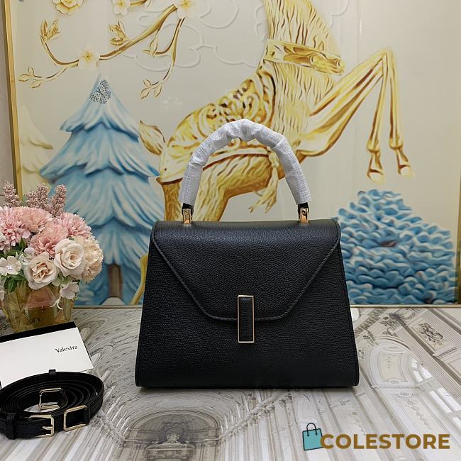 Colestore Valextra Iside Mini Black Leather Top Handle Bag 22x12x16.5 cm - 1