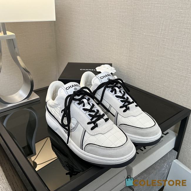 Colestore Chanel 25P Tweed & Calfskin Sneakers White - 1
