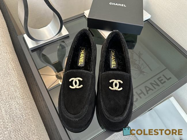 Colestore Chanel Suede Loafers with Gold CC Logo Black - 1