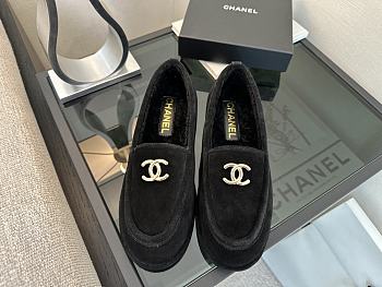Colestore Chanel Suede Loafers with Gold CC Logo Black