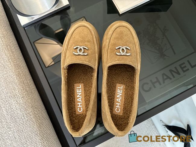 Colestore Chanel Suede Loafers with Gold CC Logo Tan - 1