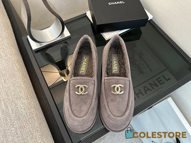 Colestore Chanel Suede Loafers with Gold CC Logo Gray - 1