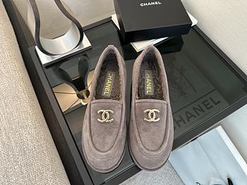 Colestore Chanel Suede Loafers with Gold CC Logo Gray