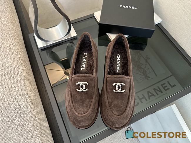 Colestore Chanel Suede Loafers with Gold CC Logo Dark Chocolate - 1