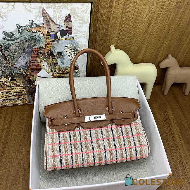 Colestore Hermes Birkin Shoulder Light 29 in Gold Evercolor and Embroidered Rose Pop, Black 29cm - 1
