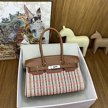 Colestore Hermes Birkin Shoulder Light 29 in Gold Evercolor and Embroidered Rose Pop, Black 29cm